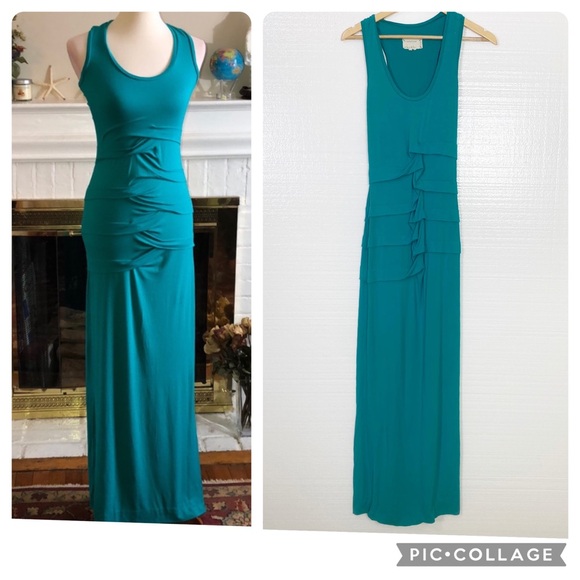Nicole Miller Dresses & Skirts - Artelier Nicole Miller Maxi Dress Turquoise Green Stretch tucked Maxi Size Small